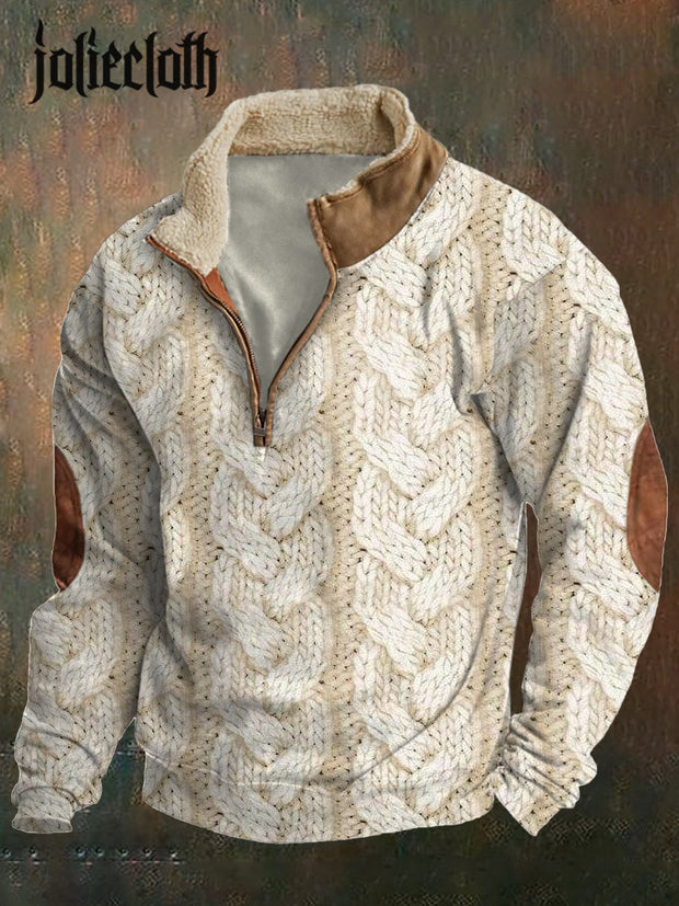 Men's Retro Style Textured Zip Sweatshirt