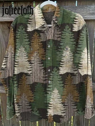 Unisex Vintage Camouflage Wilderness Forest Print Casual Long Sleeve Shirt