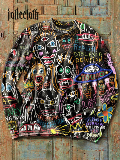 Unisex Art Graffiti Illustration Printed Casual Long Sleeve Sweatshirt