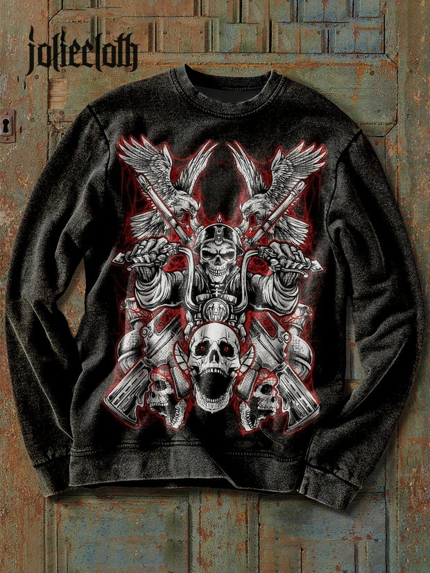 Unisex Retro Skull Illustration Print Casual Long Sleeve Sweatshirt