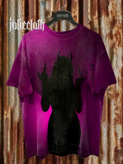 Unisex Devil Angel Illustration Printed Casual Short Sleeve Cotton T-shirt