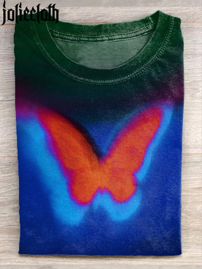 Unisex Fantasy Butterfly Illustration Printed Casual Short Sleeve Cotton T-shirt