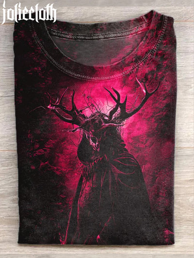 Unisex Dark Skull Illustration Print Casual Short Sleeve Cotton T-Shirt