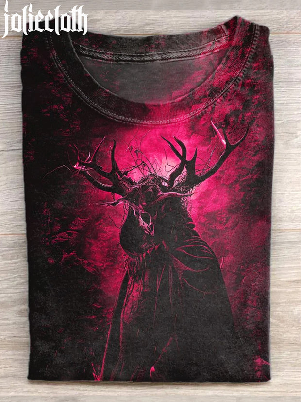 Unisex Dark Skull Illustration Print Casual Short Sleeve Cotton T-Shirt