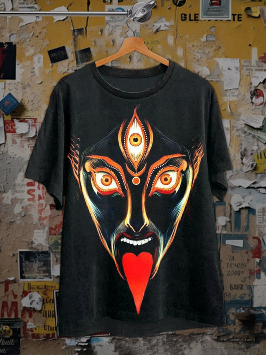Unisex Retro Graffiti Art Illustration Printed Cotton T-Shirt