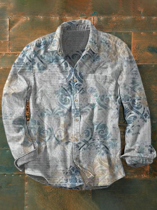 Unisex Retro Illustration Printed Casual Long Sleeve Shirt