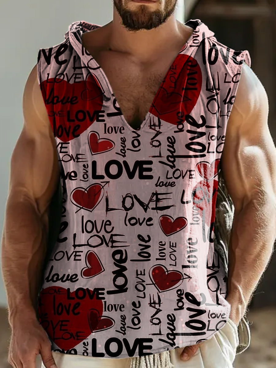 Unisex Retro Illustration Printed Casual Hooded Tank Top