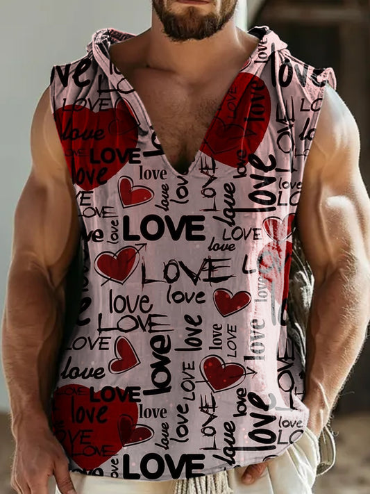 Unisex Retro Illustration Printed Casual Hooded Tank Top