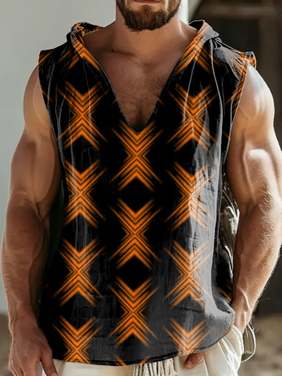 Retro Texture Illustration Printed Casual Cotton Hooded Tank Top