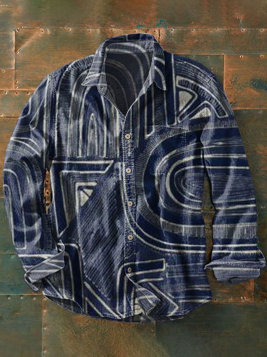 Unisex Vintage Texture Illustration Printed Casual Long Sleeve Shirt