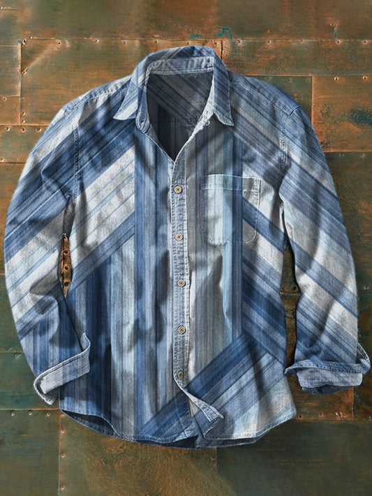 Unisex Retro Illustration Printed Casual Long Sleeve Shirt