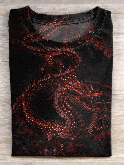 Unisex Dragon Illustration Print Casual Cotton T-Shirt