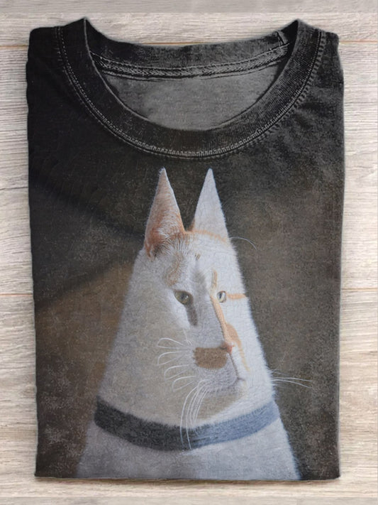 Unisex Funny Cat Illustration Casual Cotton T-shirt
