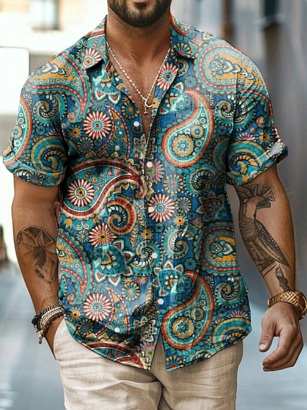 Retro Bohemian Art Graphic Print Casual Shirt