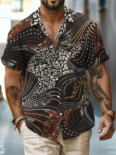 Abstract Printed Vintage Fashion Lapel Loose Short Sleeve Shirt