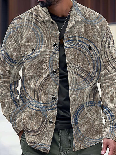 Vintage Textured Graphic Illustration Casual Long Sleeve Jacket