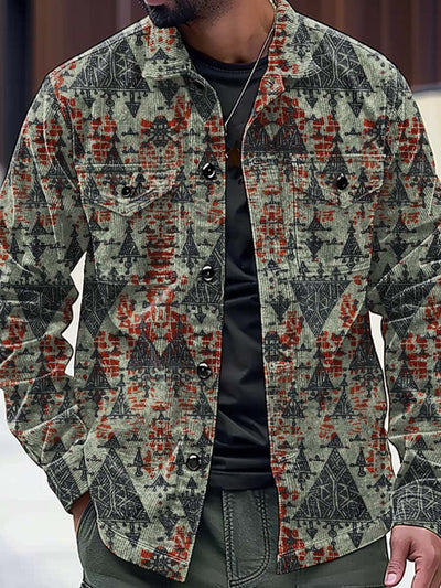 Vintage Textured Graphic Illustration Casual Long Sleeve Jacket