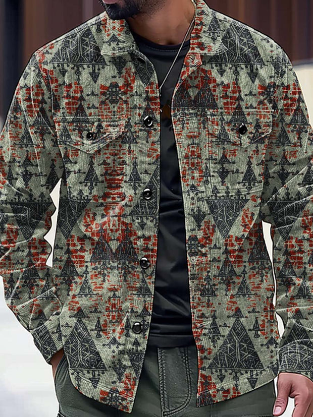 Vintage Textured Graphic Illustration Casual Long Sleeve Jacket