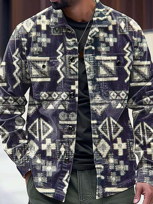 Retro Fashion Textured Art Pattern Printed Casual Jacket