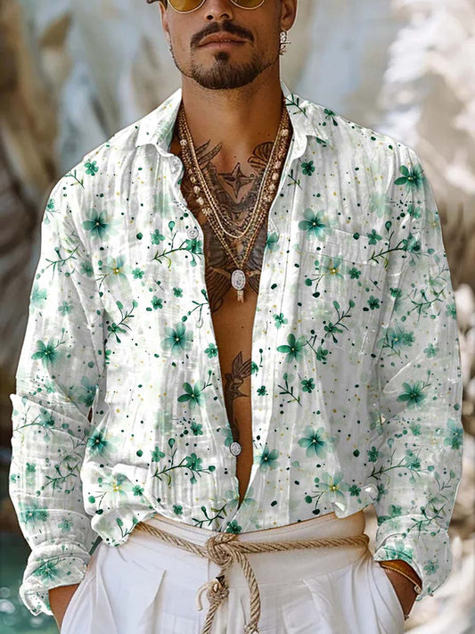 Retro Fashion Textured Pattern Art Deco Print Casual Long Sleeve Shirt