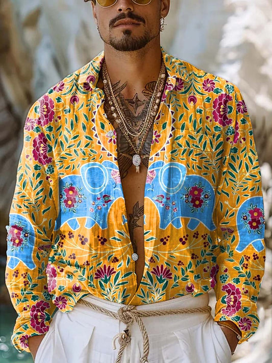 Retro Fashion Textured Pattern Art Deco Print Casual Long Sleeve Shirt