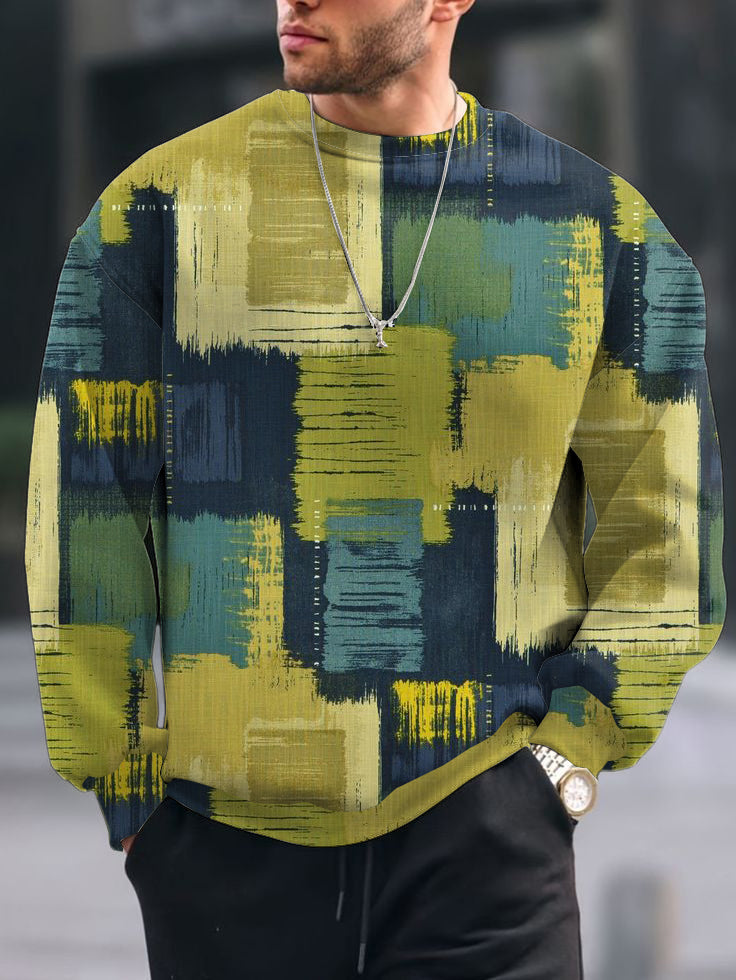 Men's Vintage Abstract Print Crew Neck Casual Sweatshit