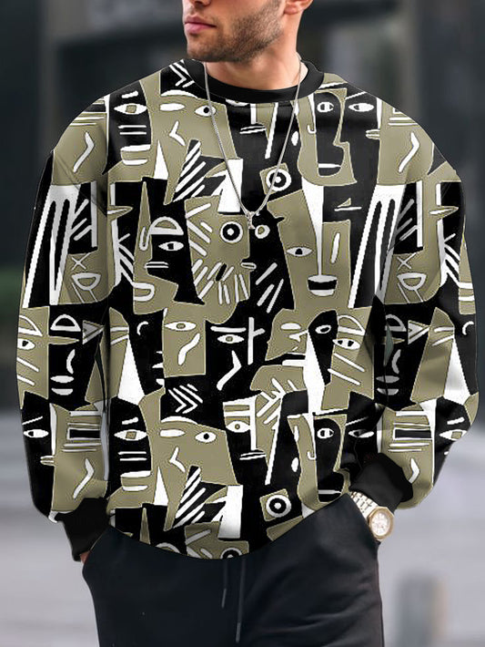 Men's Vintage African Art Print Crew Neck Casual Sweatshit