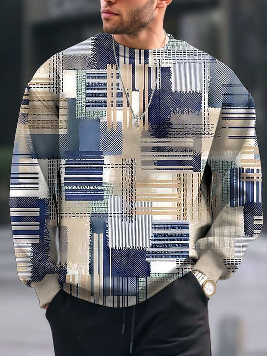 Men's Vintage Abstract Print Crew Neck Casual Sweatshit
