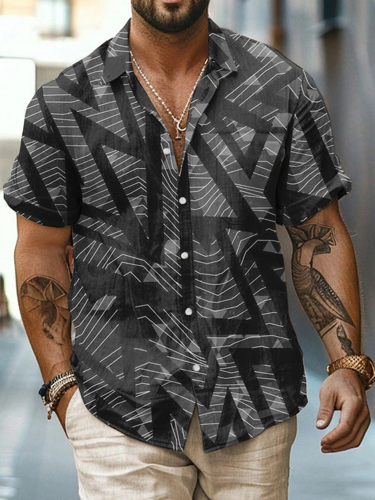 Geometry Printed Vintage Fashion Lapel Loose Short Sleeve Shirt