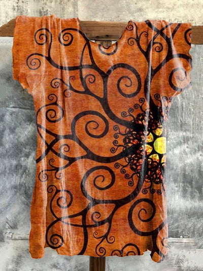 Retro Sun Illustration Printed Casual Short Sleeve T-Shirt