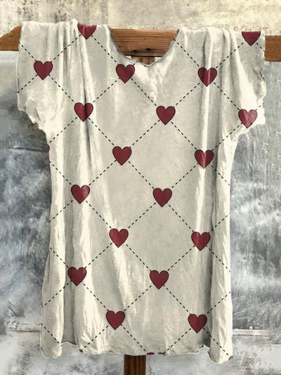 Retro Valentine's Day Love Illustration Printed Casual Short Sleeve T-shirt