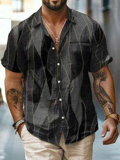 Simple Printed Vintage Fashion Lapel Loose Short Sleeve Shirt