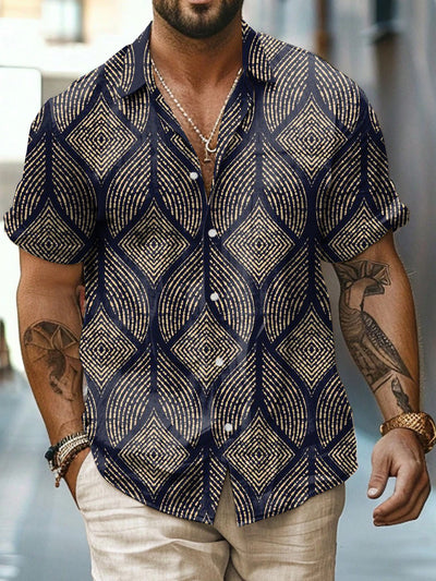 Simple Printed Vintage Fashion Lapel Loose Short Sleeve Shirt