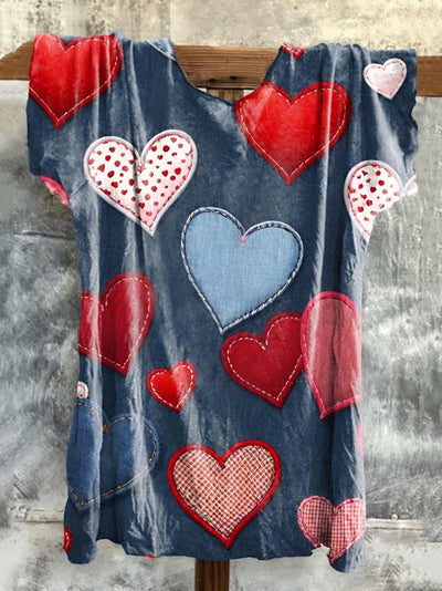 Retro Valentine's Day Love Illustration Printed Casual Short Sleeve T-shirt