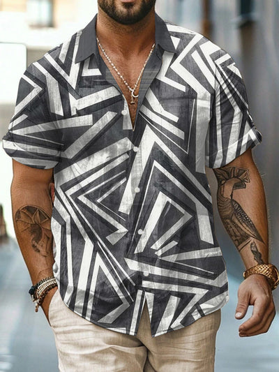 Geometry Printed Vintage Fashion Lapel Loose Short Sleeve Shirt