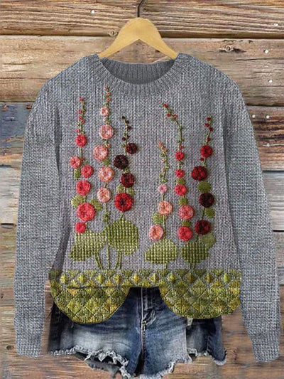 Unisex Retro Floral Illustration Printed Casual Long Sleeve Sweatshirt