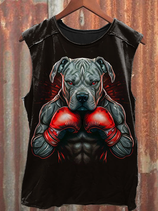 Men's Casual Strong Dog Boxer Printed Tank Top