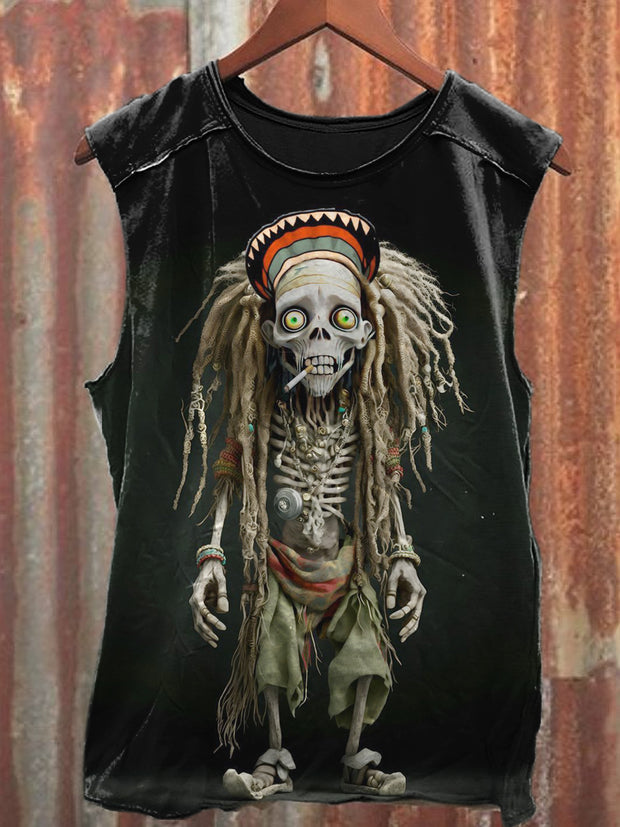 Men's Casual Pirate Skull Printed Tank Top