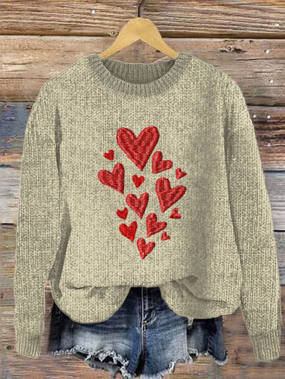 Unisex Retro Valentine's Day Heart Illustration Casual Long Sleeve Sweatshirt
