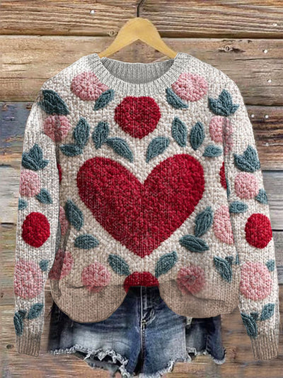 Unisex Retro Valentine's Day Heart Illustration Casual Long Sleeve Sweatshirt