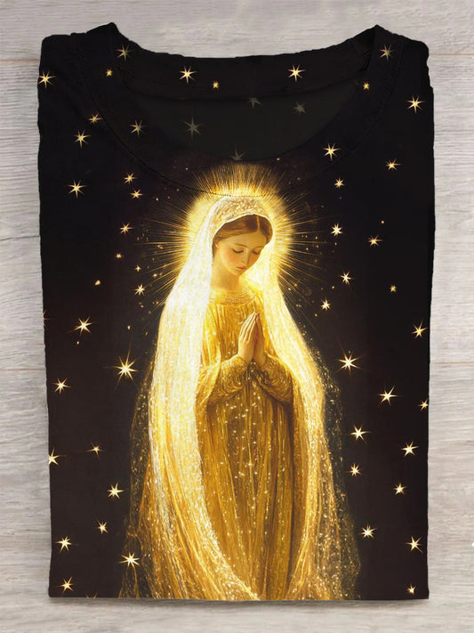 Unisex Virgin Mary Printed Vintage Fashion Loose Short Sleeve T-Shirt