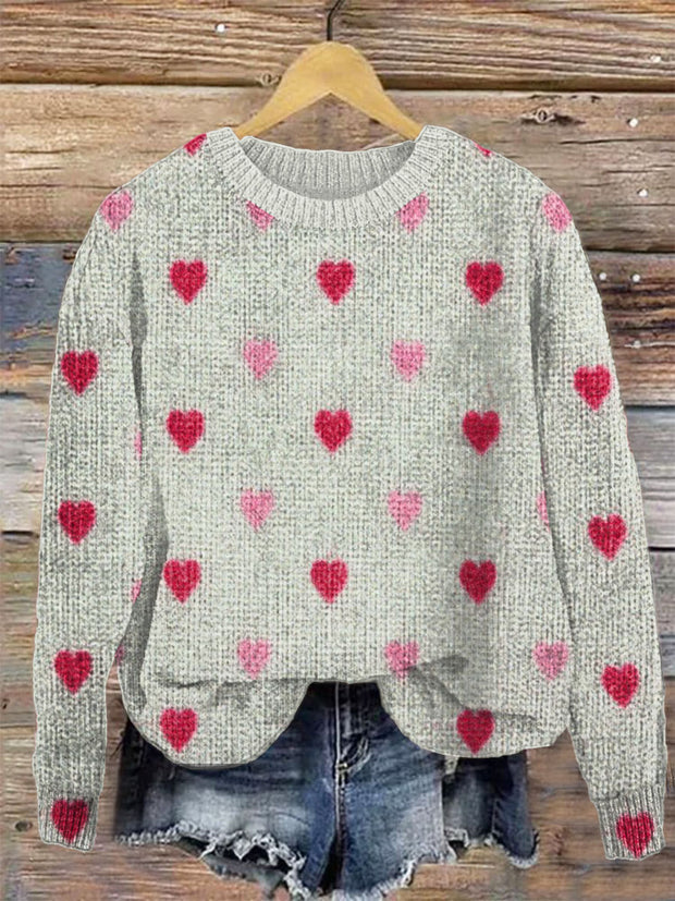 Unisex Retro Valentine's Day Heart Illustration Casual Long Sleeve Sweatshirt