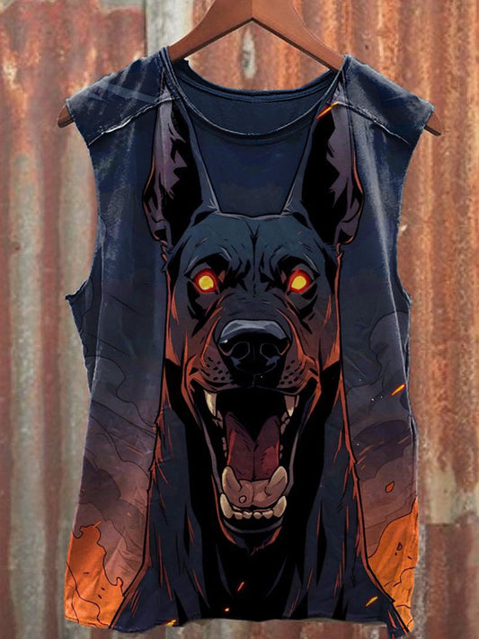 Men's Casual Fierce Dog Printed Tank Top