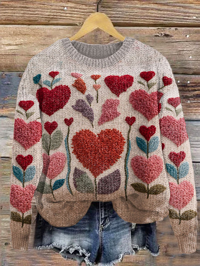 Unisex Retro Valentine's Day Heart Illustration Casual Long Sleeve Sweatshirt