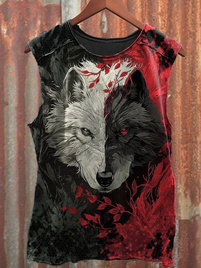 Men's Casual Fierce Wolves Printed Tank Top
