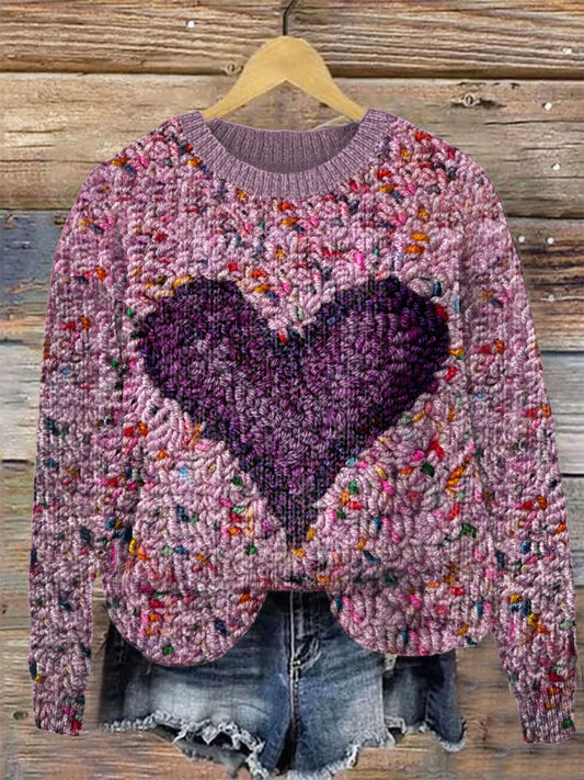 Unisex Retro Valentine's Day Heart Illustration Casual Long Sleeve Sweatshirt