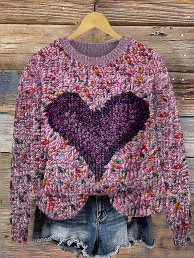 Unisex Retro Valentine's Day Heart Illustration Casual Long Sleeve Sweatshirt