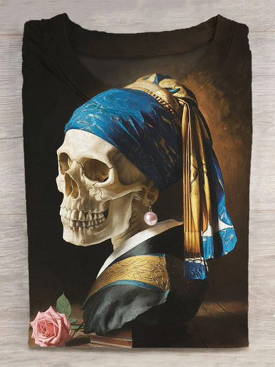 Unisex Funny Skull Printed Vintage Fashion Loose Short Sleeve T-Shirt
