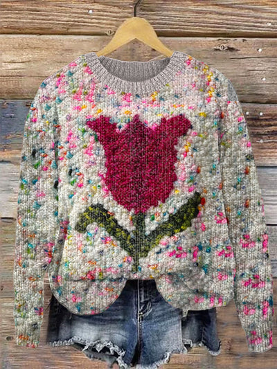 Unisex Retro Floral Illustration Printed Casual Long Sleeve Sweatshirt