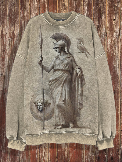 Unisex Greek Athena Printed Crew-Neck Retro Fashion Loose Long Sleeved Sweatshirt